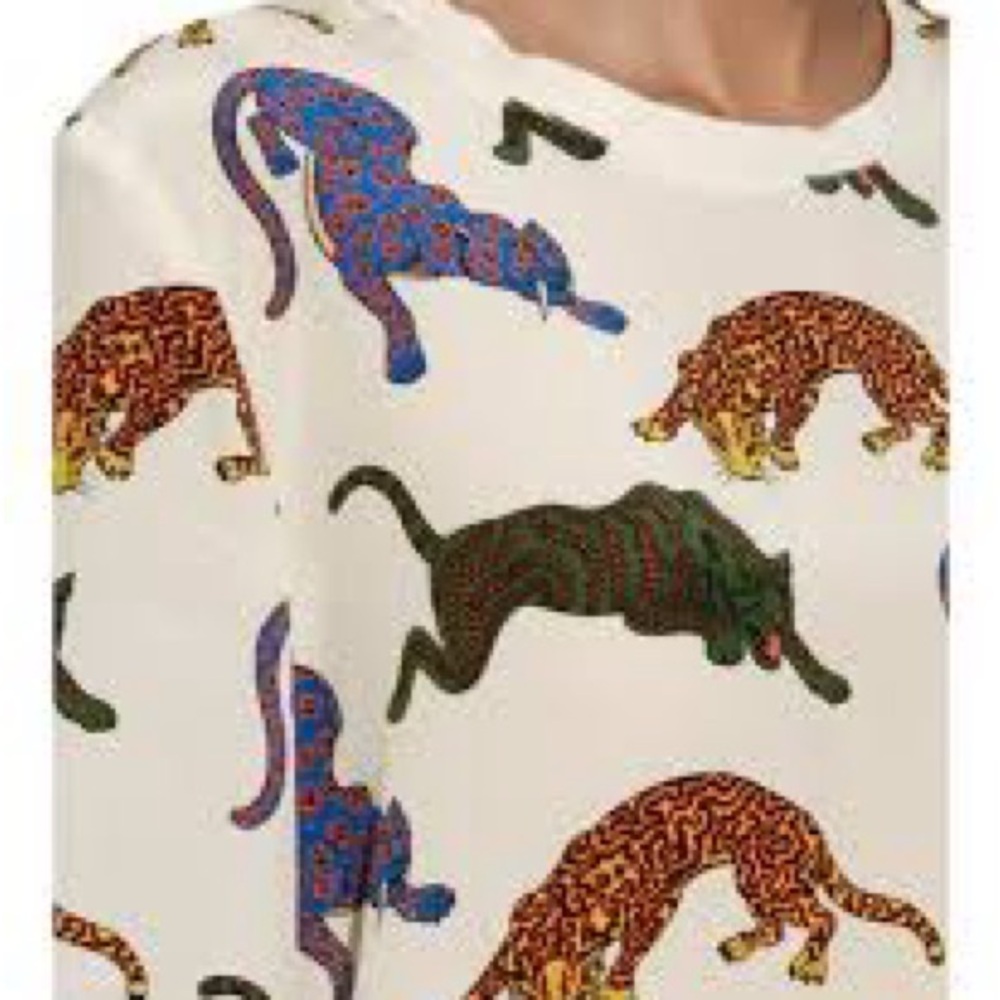 Stella McCartney Silk Natural Molly Wild Cat Print Top - Picture 2 of 12